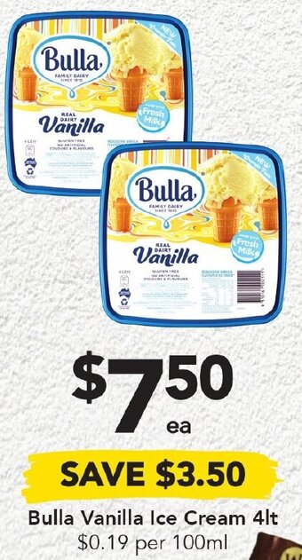 Drakes Bulla Vanilla Ice Cream 4lt offer