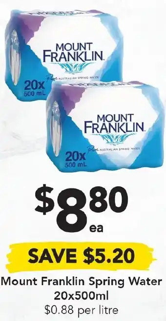 Drakes Mount Franklin Sparing Water 20x500ml offer