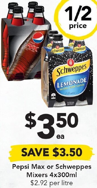 Drakes Pepsi Max or Schweppes Mixers 4x300ml offer