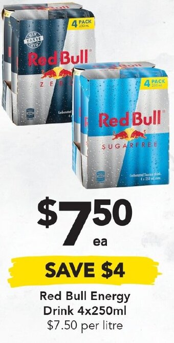 Drakes Red Bull Energy Drink 4x250ml offer