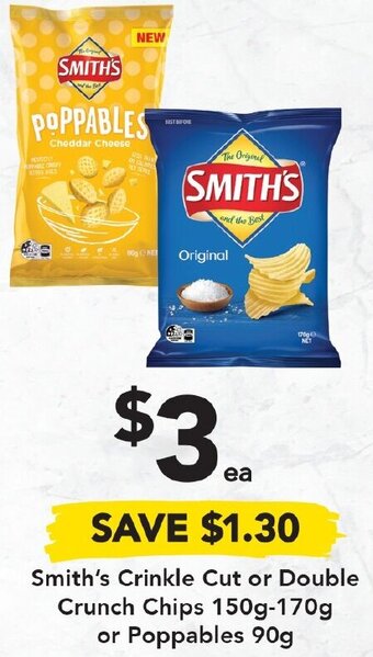 Drakes Smith's Crinkle Cut Or Double Crunch Chips 150g-170g Or Poppables 90g offer