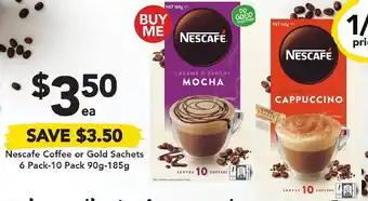 Drakes Nescafe Coffee Or Gold Sachets 6 Pack-10 Pack 90g-185g offer