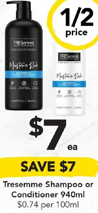 Drakes TRESemme Shampoo Or Conditioner 940ml offer