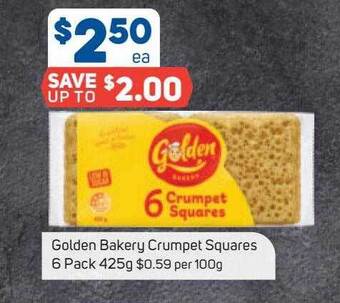 Golden bakery crumpet squares