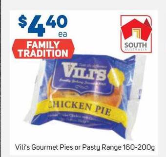 Foodland Vili's gourmet pies or pasty range offer