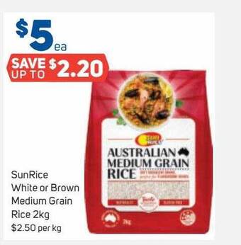 Foodland Sunrice white or brown medium grain rice offer