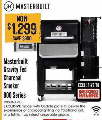 Barbeques Galore Masterbuilt gravity fed charcoal smoker 800 series offer