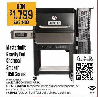 Barbeques Galore Masterbuilt gravity fed charcoal smoker 1050 series offer