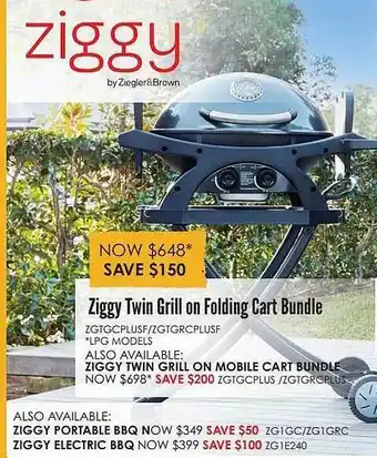 Barbeques Galore Ziggy twin grill on folding cart bundle offer