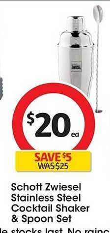 Coles Schott zwiesel stainless steel cocktail shaker & spoon set offer