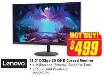 The Good Guys 31.5" D32qc-20 QHD Curved Monitor offer