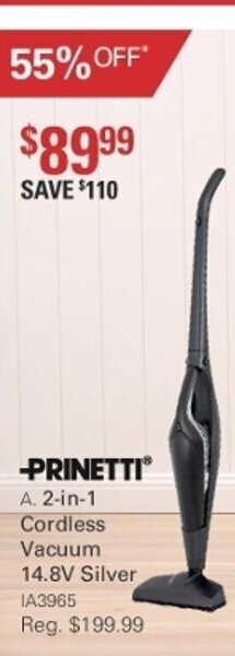 Harris Scarfe Prinetti 2-in-1 Cordless Vacuum 14.8V Silver offer