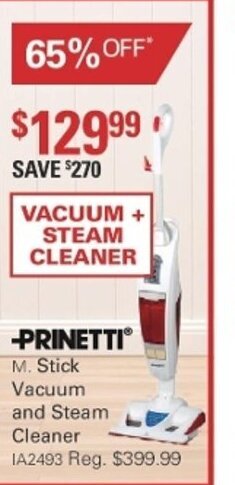 Harris Scarfe Prinetti Stick Vacuum and Steam Cleaner offer