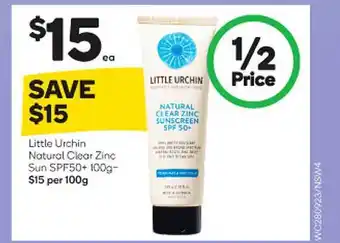 Woolworths Little urchin natural clear zinc sun spf50+ offer