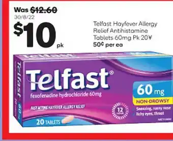 Woolworths Telfast hayfever allergy relief antihistamine tablets offer
