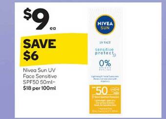 Woolworths Nivea sun uv face sensitive spf50 offer