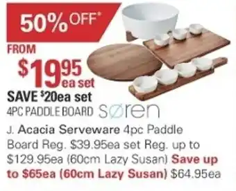 Soren Acacia Serveware 4pc Paddle Board