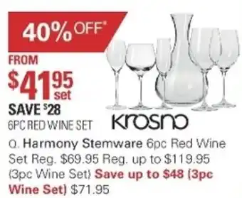 Harris Scarfe Krosno Harmony Stemware 6pc Red Wine offer