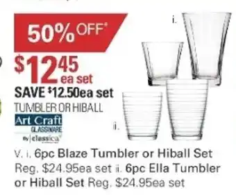 Harris Scarfe Art Craft Glassware 6pc Blaze Tumbler or Hiball Set offer