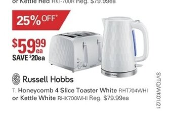 Russell Hobbs Honeycomb 4 Slice Toaster White