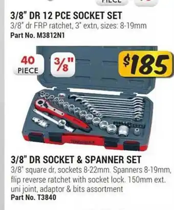 ⅜' dr 12 pce socket set or socket & spanner set