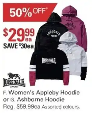 Harris Scarfe Lonsdale Women's Appleby Hoodie or Ashborne Hoodie offer