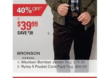 Harris Scarfe Bronson Casual Ryley 5 Pocket Cord Pant offer