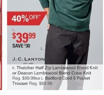 J.C Lanyon Bedford Cord 5 Pocket Trouser