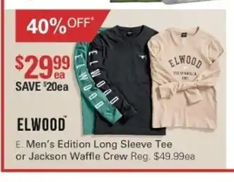 Harris Scarfe Elwood Men's Edition Long Sleeve Tee or Jackson Waffle Crew offer