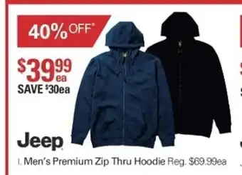 Harris Scarfe Jeep Men's Premium Zip Thru Hoodie offer