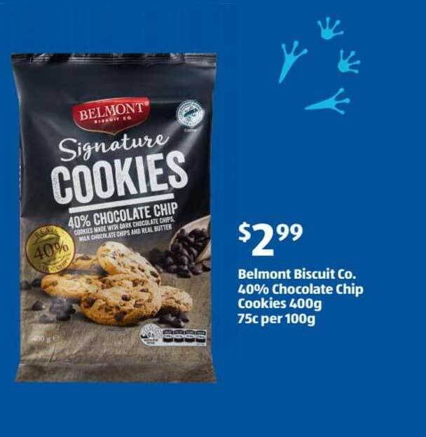 Belmont biscuit co. 40 chocolate chip cookies offer at ALDI