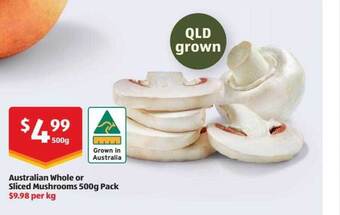 ALDI Australian whole or sliced mushrooms offer