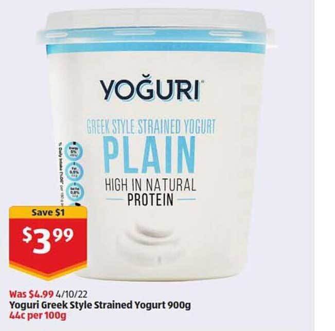 Yoguri greek style strained yogurt offer at ALDI