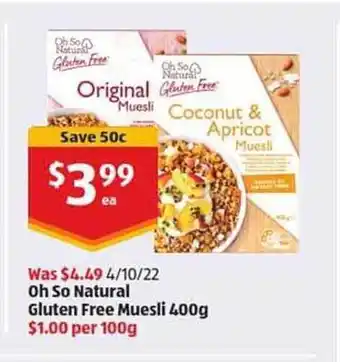 ALDI Oh so natural gluten free muesli offer