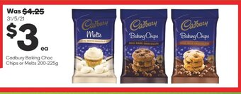 Woolworths Cadbury Baking Choc Chips or Melts 200-225g offer