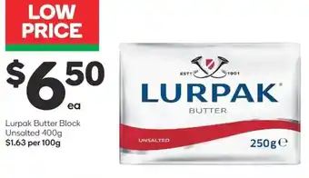 Woolworths Lurpak Butter Block Unsalted 400g offer