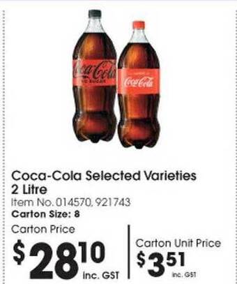 Campbells Wholesale Coca-cola selected varieties 2 litre offer