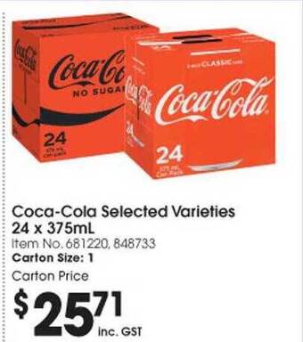 Campbells Wholesale Coca-cola selected varieties 24 x 375ml offer