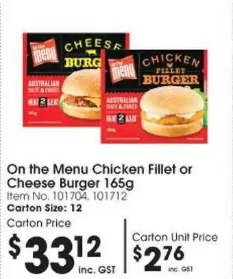 Campbells Wholesale On the menu chicken fillet or cheese burger offer
