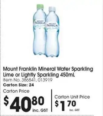 Campbells Wholesale Mount franklin mineral water sparkling lime or lightly sparkling offer
