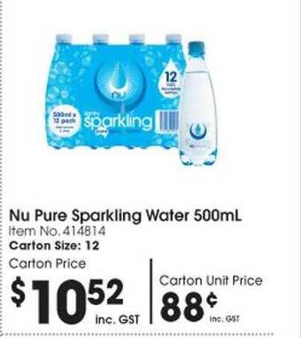 Campbells Wholesale Nu pure sparkling water 500ml offer