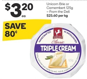Woolworths Unicorn Brie or Camembert 125g offer