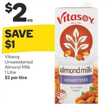 Woolworths Vitasoy Unsweetened Almond Milk 1 Litre offer