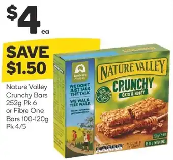 Woolworths Nature's Valley Crunchy Bars 252g Pk 6 or Fibre One Bars 100-120g Pk 4/5 offer