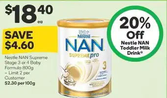 Woolworths Nestle NAN Supreme Stage 3 or Baby Formula 800g offer