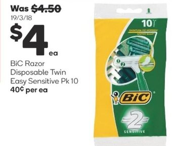 Woolworths BiC Razor Disposable Twin Easy Sensitive Pk 10 offer