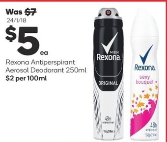 Woolworths Rexona Antiperspirant Aerosol Deodorant 250ml offer