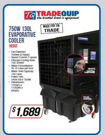 Tradequip 750w 130l evaporative cooler