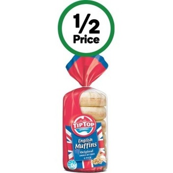 Woolworths Tip top english muffins varieties pk 6 offer