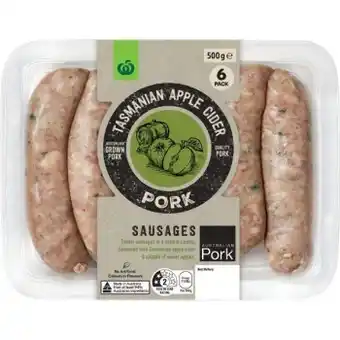 Woolworths New woolworths pork, apple & tasmanian cider sausages 500g offer
